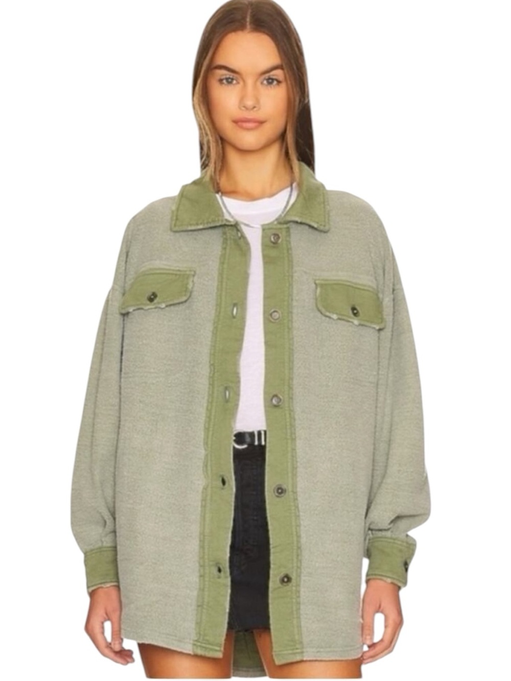 Free People Oversized Ruby Jacket in Jaded Shacket Grunge 90s Distressed Small